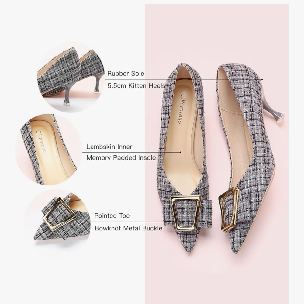 C.Paravano size 39 /u.s 8.5 NWTElegant Gray Tweed Women's Shoes with Gol…